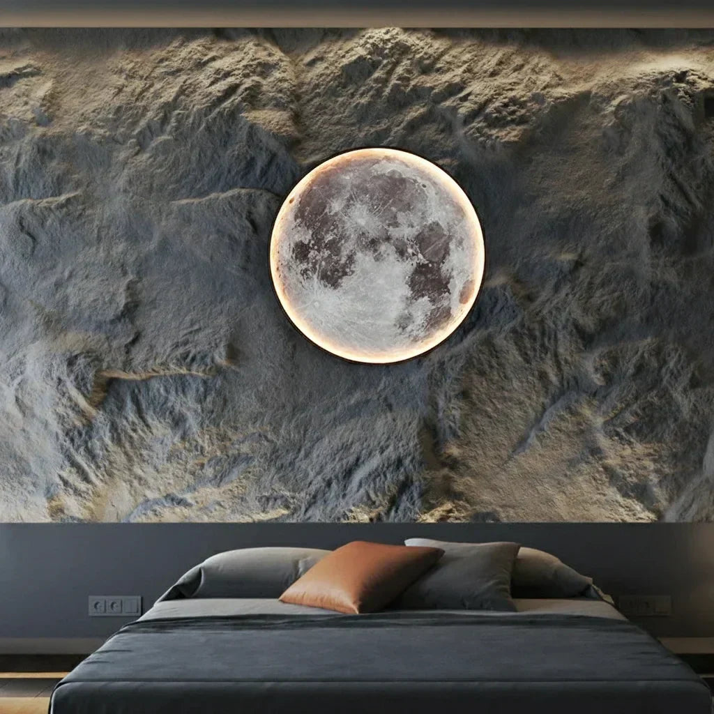 Applique murale lune LED dans chambre moderne