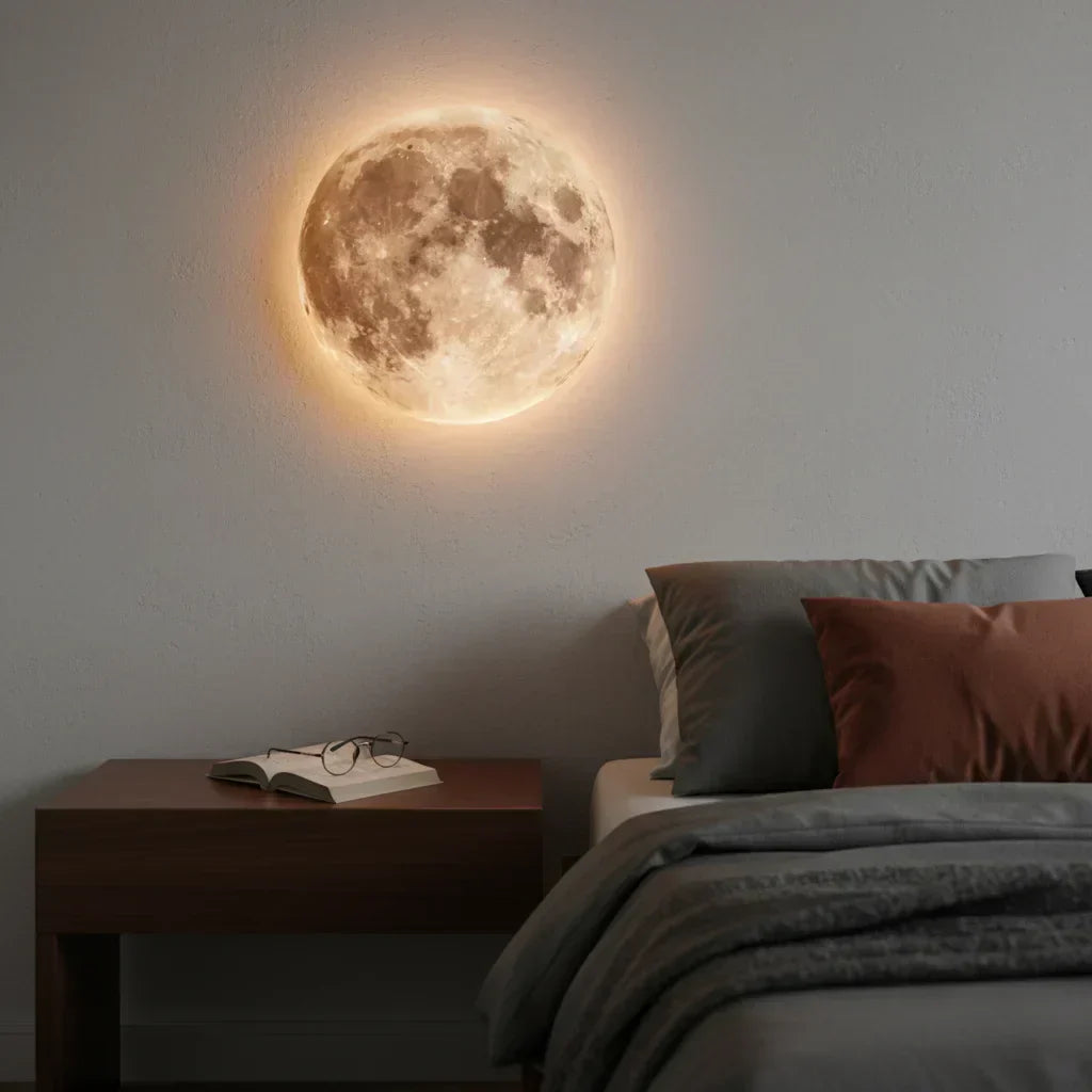 Lampe lune murale avec halo lumineux chaleureux