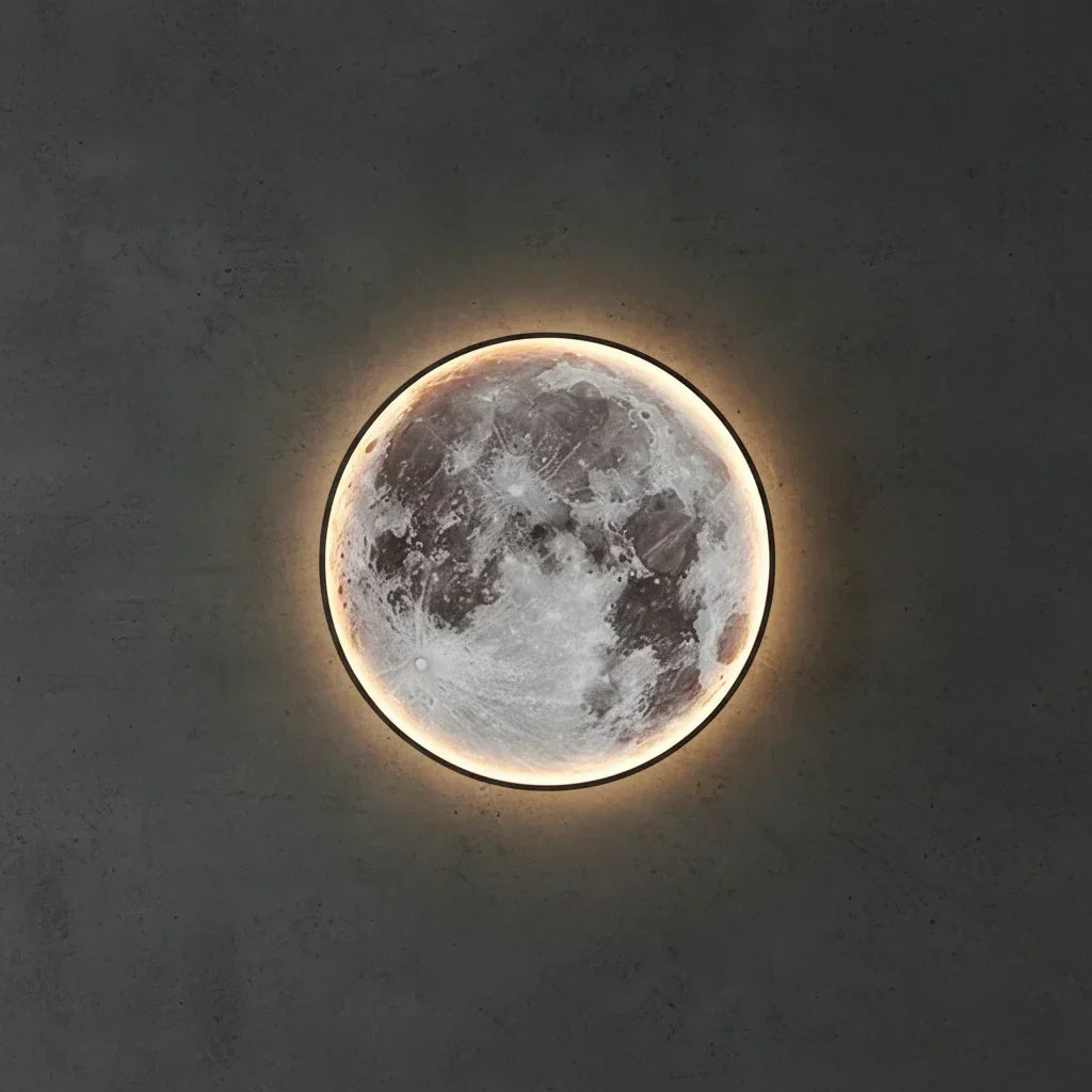 Lampe murale ronde effet lune avec eclairage LED