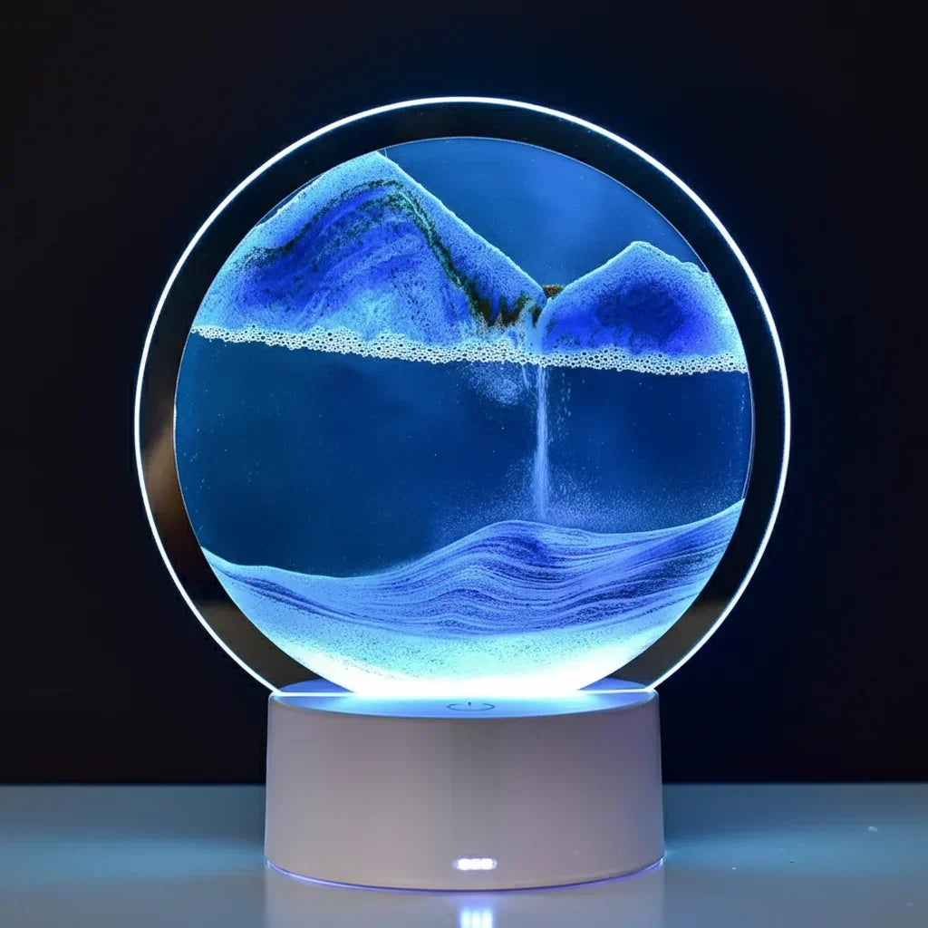 Lampe sable mouvant 3D avec eclairage LED bleu