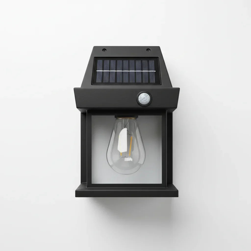 Lanterne solaire noire avec panneau solaire integre