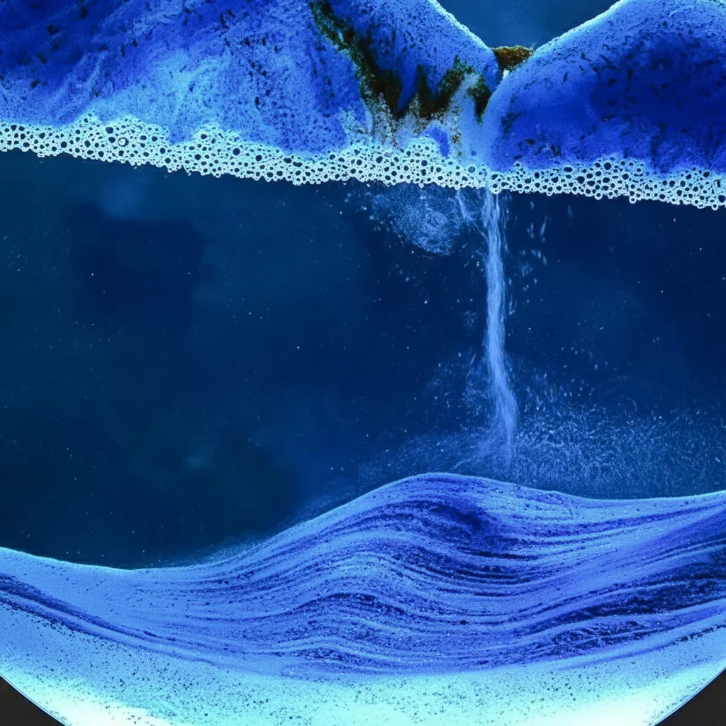 Paysage en sable mouvant bleu dans lampe ronde