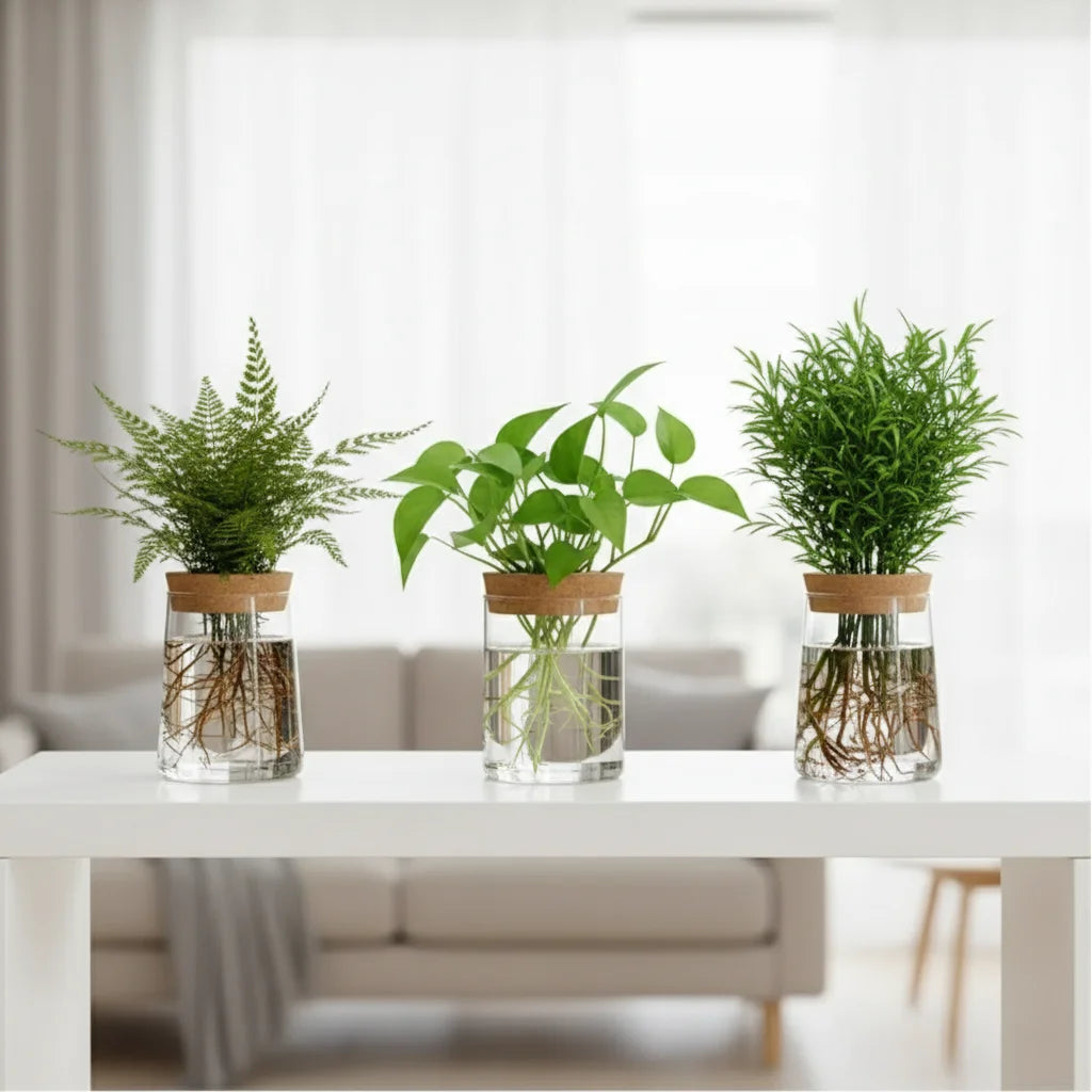 Vase hydroponique en verre pour decoration interieure