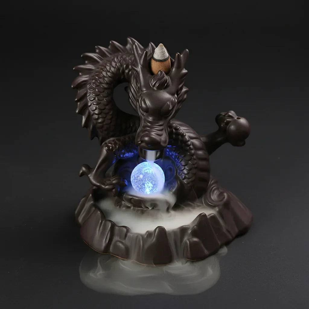 bruleur encens dragon avec lumiere bleue