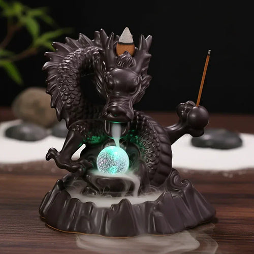 bruleur encens dragon decoratif noir