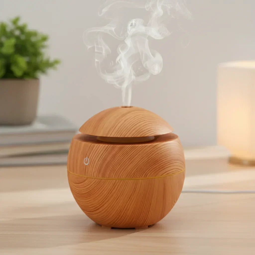 diffuseur ultrasonique bois clair avec brume