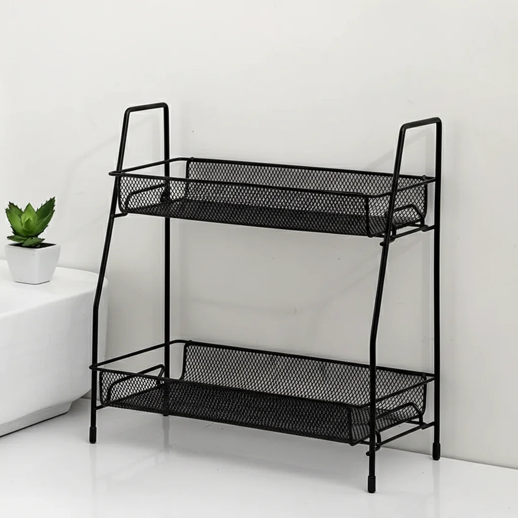 Étagère de rangement 2 niveaux noire