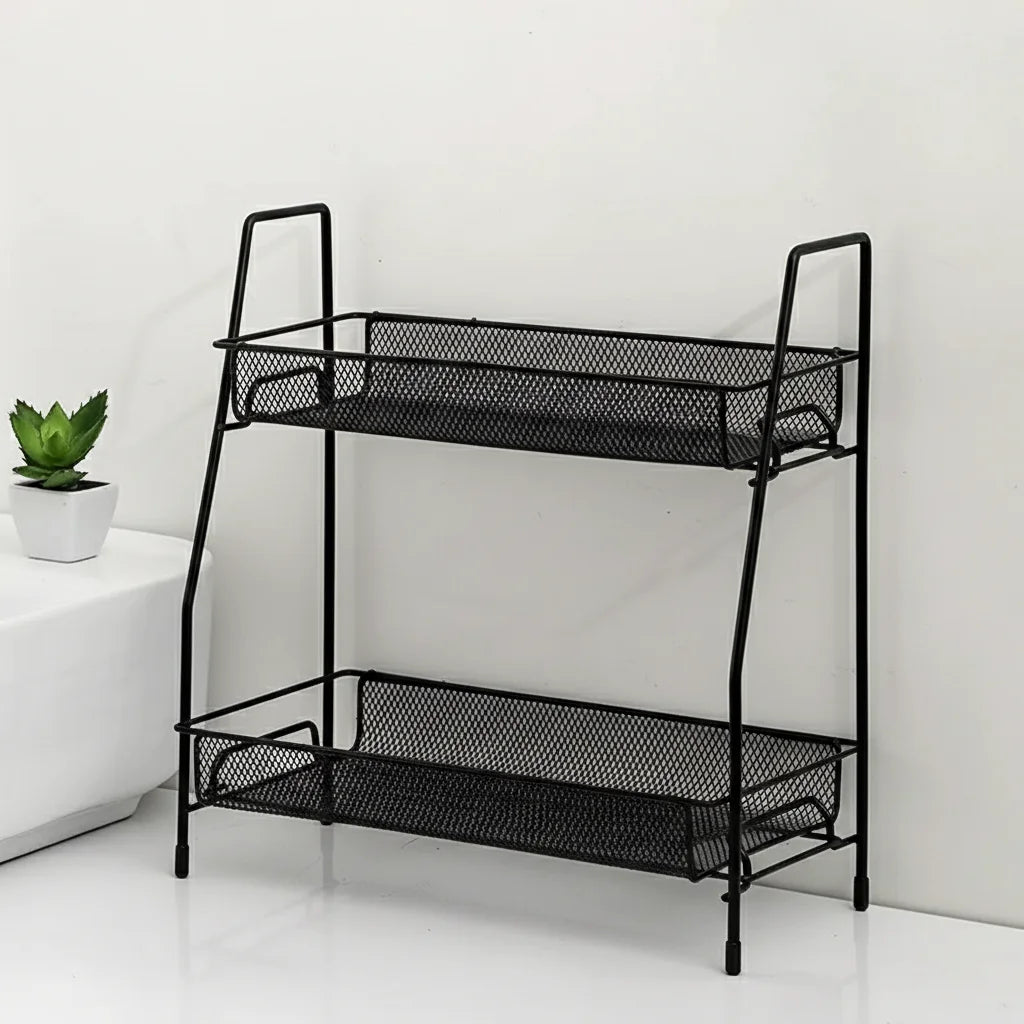 Étagère de rangement 2 niveaux noire