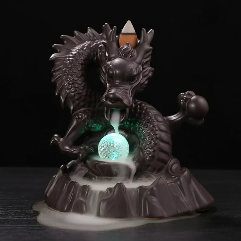 porte encens dragon avec eclairage vert